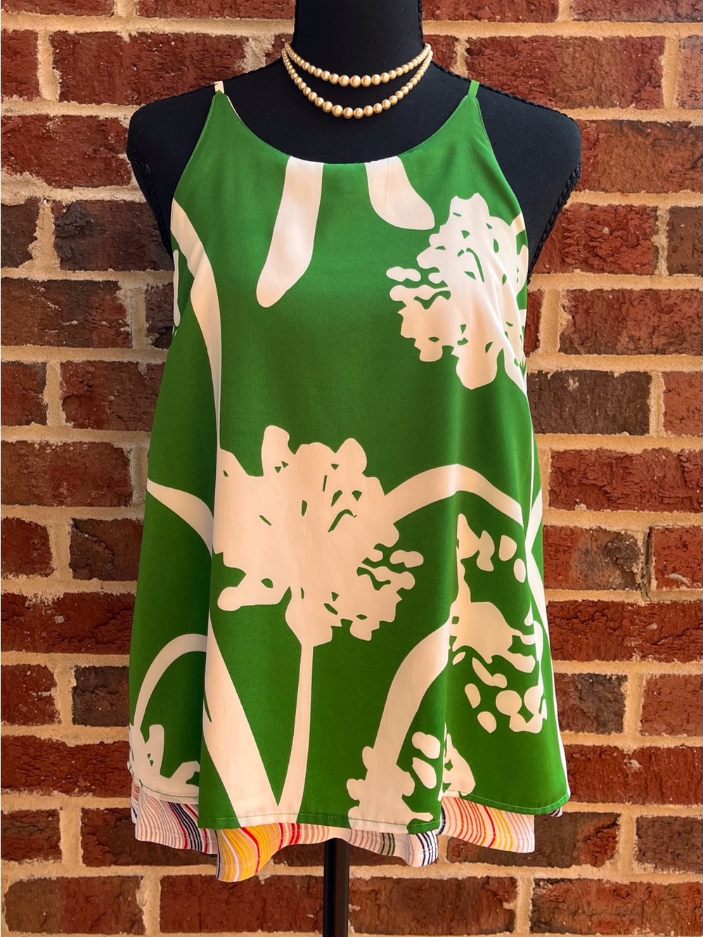 Porridge by Anthropologie green & white floral swing cami w peakthru lining